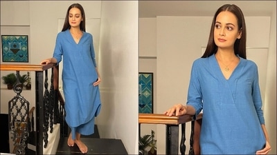 Dia Mirza makes strong summer statement for virtual meetings in blue khadi suit (Instagram/diamirzaofficial)