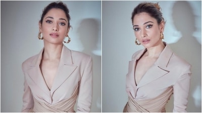 Tamannaah Bhatia in ₹94k nude pink blazer dress stuns with her irresistible charm (Instagram/@tamannaahspeaks) Tamannaah Bhatia in ₹94k nude pink blazer dress stuns with her irresistible charm (Instagram/@tamannaahspeaks)