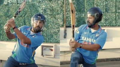 Yuvraj Singh wore ‘his helmet’ and re-enacted his special feat of hitting 6 sixes in an over. (Screengrab/YouTube) Yuvraj Singh wore ‘his helmet’ and re-enacted his special feat of hitting 6 sixes in an over. (Screengrab/YouTube)