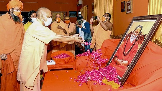 Narendra Giri was found dead in Prayagraj on Monday night, police have said. (PTI Photo) Narendra Giri was found dead in Prayagraj on Monday night, police have said. (PTI Photo)
