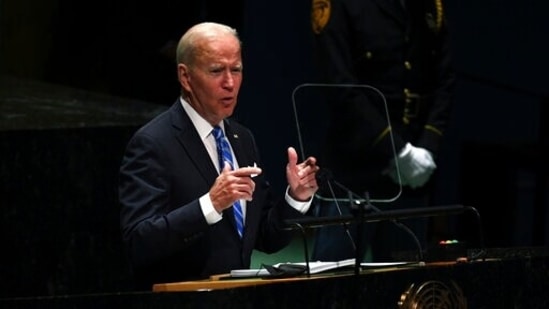 U.S. President Joe Biden addresses the 76th Session of the U.N. General Assembly at United Nations headquarters in New York.(AP)