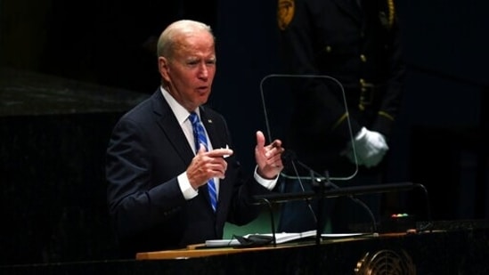 U.S. President Joe Biden addresses the 76th Session of the U.N. General Assembly at United Nations headquarters in New York.(AP) U.S. President Joe Biden addresses the 76th Session of the U.N. General Assembly at United Nations headquarters in New York.(AP)
