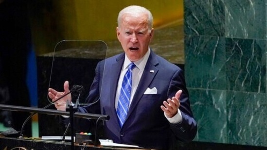Joe Biden delivers speech at the 76th session of the UN General Assembly (UNGA) for the first time as the President of the US on Tuesday. (AP Photo/Evan Vucci)