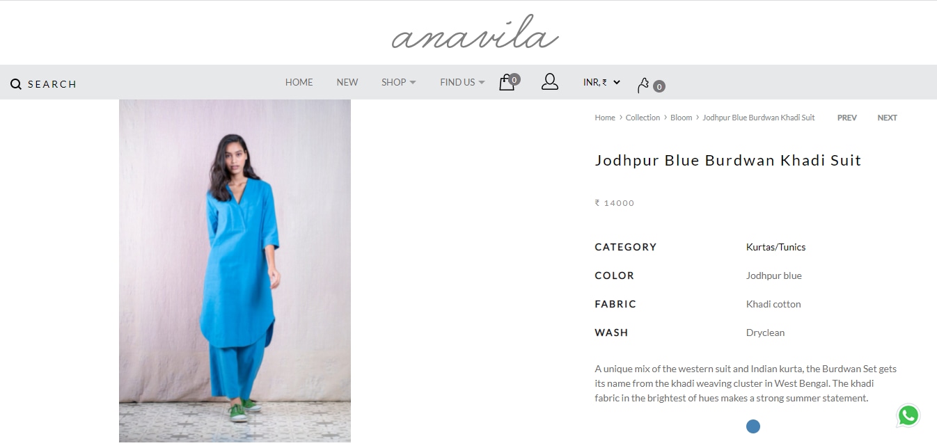 Dia Mirza's Jodhpur Blue Burdwan Khadi Suit from Anavila(anavila.com)