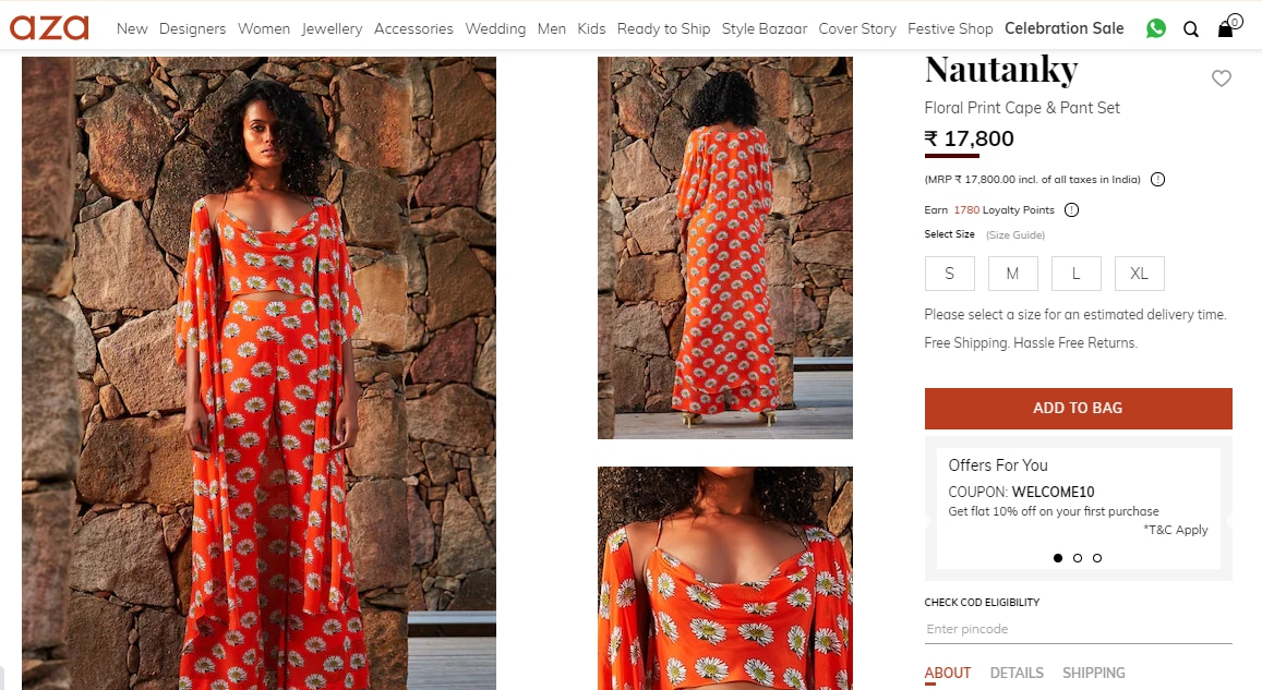 Hina Khan's floral print cape and pant set from Nautanky(azafashions.com)