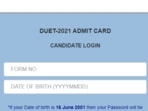 DUET admit cards 2021: Candidates who have registered for the DU entrance examination, can download their admit card from the official website of NTA at nta.ac.in.