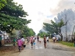 During fighting between militia forces and the army last weekend, about 20 homes were set ablaze.(AFP) During fighting between militia forces and the army last weekend, about 20 homes were set ablaze.(AFP)