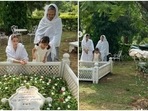 Soha Ali Khan at her father's grave. Soha Ali Khan at her father's grave.