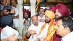 Punjab chief minister Charanjit Singh Channi, his deputy OP Soni and state Congress chief Navjot Singh Sidhu paying obeisance at Durgiana Temple in Amritsar on Wednesday. They also visited the Golden Temple, Ram Tirath Temple and Jallianwala Bagh. Six years after the sacrilege incidents, the delay in action was one of the reasons for the rebellion within the Congress against former chief minister Capt Amarinder Singh. (Sameer Sehgal/HT) Punjab chief minister Charanjit Singh Channi, his deputy OP Soni and state Congress chief Navjot Singh Sidhu paying obeisance at Durgiana Temple in Amritsar on Wednesday. They also visited the Golden Temple, Ram Tirath Temple and Jallianwala Bagh. Six years after the sacrilege incidents, the delay in action was one of the reasons for the rebellion within the Congress against former chief minister Capt Amarinder Singh. (Sameer Sehgal/HT)