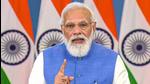 Prime Minister Narendra Modi addresses the Global Covid-19 Summit via video conferencing in Washington DC on Wednesday. (PTI PHOTO.) Prime Minister Narendra Modi addresses the Global Covid-19 Summit via video conferencing in Washington DC on Wednesday. (PTI PHOTO.)