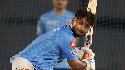 Rishabh Pant at the nets. (Delhi Capitals) Rishabh Pant at the nets. (Delhi Capitals)