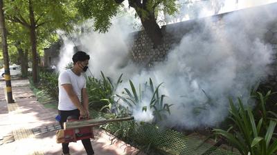 A civic worker fumigates an area. With more complicated and multiple organ involvement dengue cases coming up among confirmed dengue patients, doctors in Pune believe that this could be because of the Sero type 2 dengue. (HT (FOR REPRESENTATIONAL PURPOSE ONLY)) A civic worker fumigates an area. With more complicated and multiple organ involvement dengue cases coming up among confirmed dengue patients, doctors in Pune believe that this could be because of the Sero type 2 dengue. (HT (FOR REPRESENTATIONAL PURPOSE ONLY))