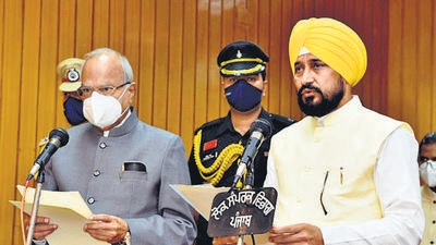 For the swearing-in ceremony of Punjab chief minister Charanjit Singh Channi, different police officials were deployed on security duties and nakas were set up at different places in the city. But inspector Harinder Singh Sekhon, in-charge of the Chandigarh Police crime branch, was found missing from duty. (ANI)