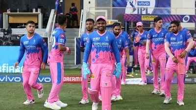 Sanju Samson with RR teammates. (File)