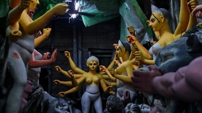Unfinished clay images of Hindu goddess Durga stand inside a studio in Kolkata. (AP) Unfinished clay images of Hindu goddess Durga stand inside a studio in Kolkata. (AP)