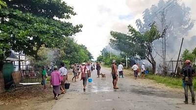 During fighting between militia forces and the army last weekend, about 20 homes were set ablaze. (AFP) During fighting between militia forces and the army last weekend, about 20 homes were set ablaze. (AFP)