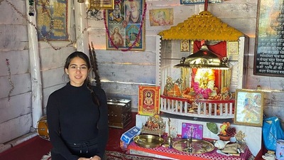 Sara Ali Khan seen at a temple. Sara Ali Khan seen at a temple.