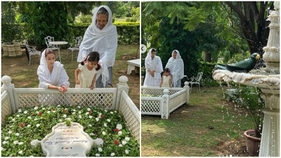 Soha Ali Khan at her father's grave. Soha Ali Khan at her father's grave.