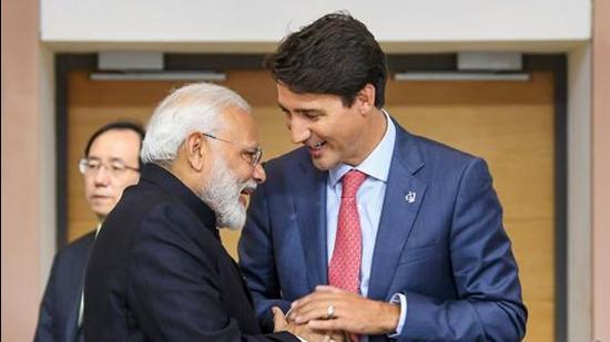 Prime Minister Narendra Modi with his Canadian counterpart Justin Trudeau at G-7 summit in Biarritz, France on August 26, 2019. (File photo)