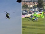 An air ambulance made an emergency landing forcing the players to go off the field. (Screengrab) An air ambulance made an emergency landing forcing the players to go off the field. (Screengrab)