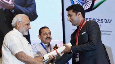 Prime Minister Narendra Modi presents an award to IAS officer Shahid Iqbal Choudhary for excellence in public administration. (PTI file photo) Prime Minister Narendra Modi presents an award to IAS officer Shahid Iqbal Choudhary for excellence in public administration. (PTI file photo)