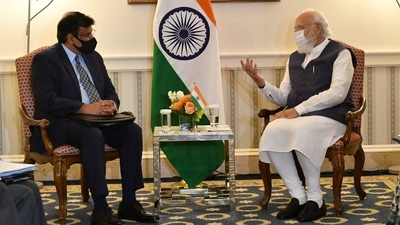 PM Modi meets with General Atomics CEO Vivek Lall. (Twitter/@PMOIndia) PM Modi meets with General Atomics CEO Vivek Lall. (Twitter/@PMOIndia)