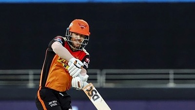 David Warner of Sunrisers Hyderabad plays a shot. (PTI)