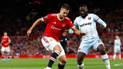 Manchester United's Diogo Dalot in action with West Ham United's Arthur Masuaku. (Action Images via Reuters)