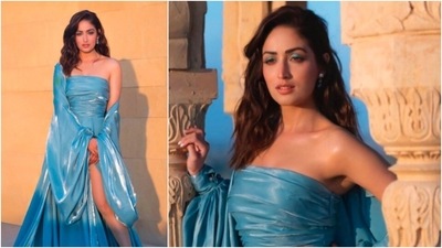 Yami Gautam accessorised her look with a pair of small stoned earrings. (Instagram/@vandafashionagency)