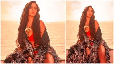 For jewellery, Nora Fatehi wore a horn neckpiece that gave her look an earthy touch. (Instagram/@norafatehi)