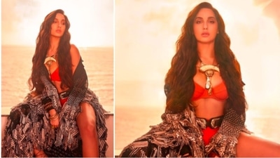 Looking fiercely into the camera, Nora Fatehi posed in her swimsuit. (Instagram/@norafatehi)