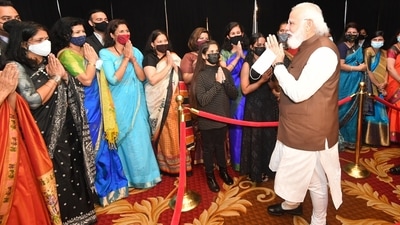 PM Modi with members of Indian-American community after landing in Washington for a three-day US visit. (Twitter/@narendramodi) PM Modi with members of Indian-American community after landing in Washington for a three-day US visit. (Twitter/@narendramodi)