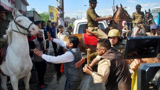 Uttarakhand minister Ganesh Joshi was acquitted by the chief judicial magistrate in Dehradun of assaulting the police horse, Shaktiman, in March 2016 when he was a legislator (HT Photo/Vinay Santosh Kumar)