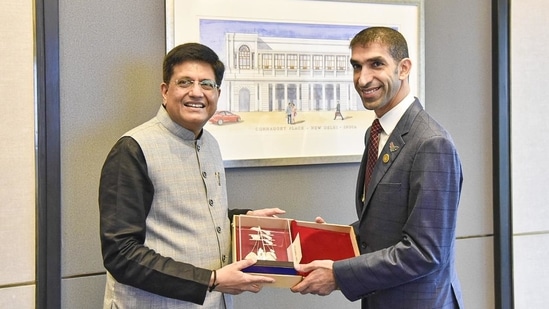 Union minister Piyush Goyal met Thani bin Ahmed Al Zeyoudi, the UAE minister for foreign trade, on Wednesday. (Photo via @PiyushGoyal on Twitter) Union minister Piyush Goyal met Thani bin Ahmed Al Zeyoudi, the UAE minister for foreign trade, on Wednesday. (Photo via @PiyushGoyal on Twitter)