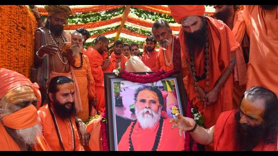 ABAP president Narendra Giri was found dead inside his ashram in Prayagraj on September 20. (HT Photo)