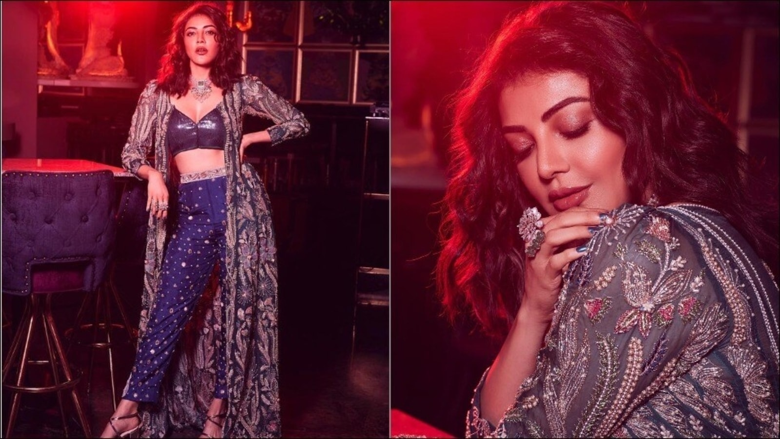 Kajal Aggarwal aces cocktail night fashion in sequin bralette top ...
