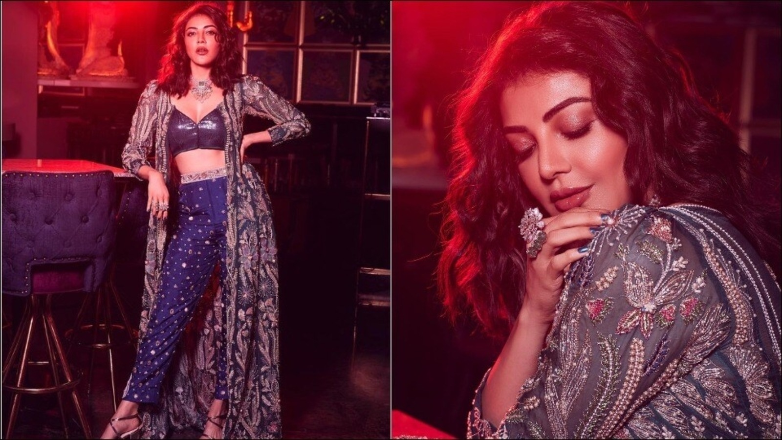 Kajal Aggarwal aces cocktail night fashion in sequin bralette top, zardozi shrug