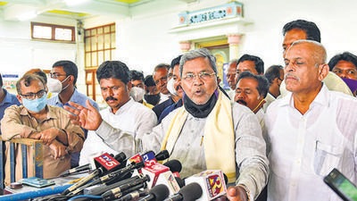 Opposition leader in the Karnataka Legislative Assembly and Congress leader Siddaramaiah speaks to media outside the assembly in Bengaluru on Friday. (PTI) Opposition leader in the Karnataka Legislative Assembly and Congress leader Siddaramaiah speaks to media outside the assembly in Bengaluru on Friday. (PTI)