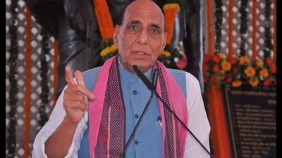 Union Defence Minister Rajnath Singh speaks during unveiling of a statue of Mahant Avaidyanath in Maharajganj, Friday (PTI Photo) Union Defence Minister Rajnath Singh speaks during unveiling of a statue of Mahant Avaidyanath in Maharajganj, Friday (PTI Photo)