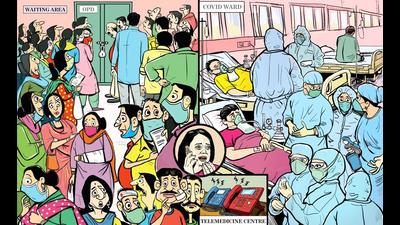 Non Covid patients are perhaps the invisible casualty of the pandemic as they had to take a backseat as hospitals shifted all their resources to Covid care. (ILLUSTRATION: BISWAJIT DEBNATH/HT) Non Covid patients are perhaps the invisible casualty of the pandemic as they had to take a backseat as hospitals shifted all their resources to Covid care. (ILLUSTRATION: BISWAJIT DEBNATH/HT)