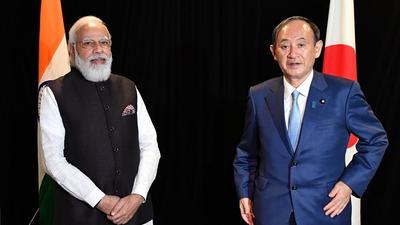 Indian Prime Minister Narendra Modi with Japanese Prime Minister Yoshihide Suga during a bilateral meeting, in Washington DC on Thursday. Narendra Modi and Yoshihide Suga will join US President Joe Biden along with Australia’s Prime Minister Scott Morrison at the White House for Quad summit on Friday. (ANI) Indian Prime Minister Narendra Modi with Japanese Prime Minister Yoshihide Suga during a bilateral meeting, in Washington DC on Thursday. Narendra Modi and Yoshihide Suga will join US President Joe Biden along with Australia’s Prime Minister Scott Morrison at the White House for Quad summit on Friday. (ANI)