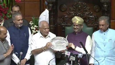 Former Karnataka CM BS Yediyurappa with Lok Sabha Speaker Om Birla (ANI)