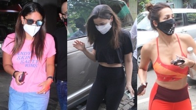 Kareena Kapoor, Alia Bhatt and Malaika Arora were spotted out and about in Mumbai. (Varinder Chawla) Kareena Kapoor, Alia Bhatt and Malaika Arora were spotted out and about in Mumbai. (Varinder Chawla)