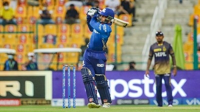 Abu Dhabi: Quinton de Kock of Mumbai Indians plays a shot during Vivo Indian Premier League between Mumbai Indians and Kolkata Knight Riders, at Sheikh Zayed Stadium in Abu Dhabi, Thursday, Sept. 23, 2021. (PTI) Abu Dhabi: Quinton de Kock of Mumbai Indians plays a shot during Vivo Indian Premier League between Mumbai Indians and Kolkata Knight Riders, at Sheikh Zayed Stadium in Abu Dhabi, Thursday, Sept. 23, 2021. (PTI)