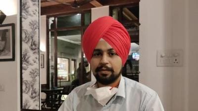 Simrandeep Singh, 28, of Mansa, got the high rank in his 3rd attempt. (HT Photo)