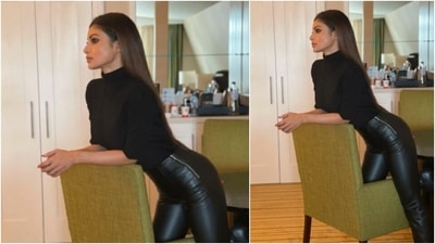 Mouni Roy grabbed eyeballs as she posed on a green chair of her apartment. (Instagram/@imouniroy)