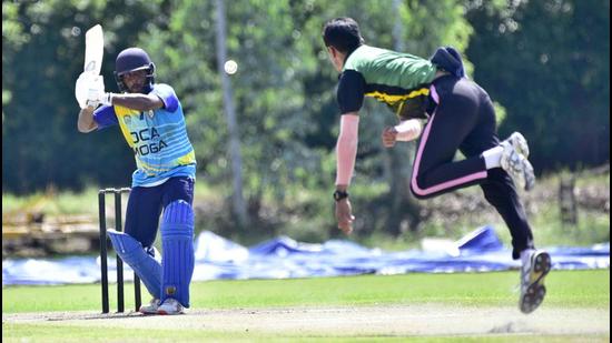 Players in action during the Punjab state inter-district senior one-day tournament at GRD Academy in Ludhiana on Friday. (Gurpreet Singh/HT)