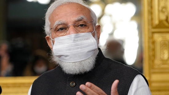 India's Prime Minister Narendra Modi speaks to United States Vice President Kamala Harris on September 23, 2021.&nbsp;(AP)