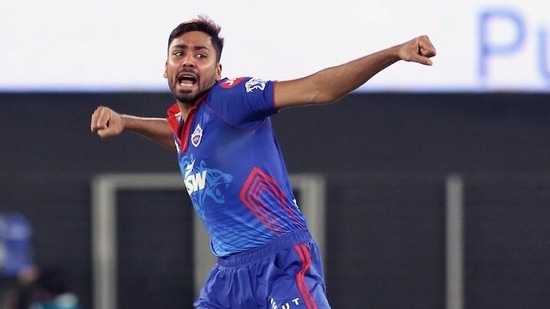 Avesh Khan of Delhi Capitals in action during IPL 2021.(IPL)