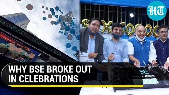 Watch: Celebrations at BSE as Sensex breaches 60,000 mark for the first time